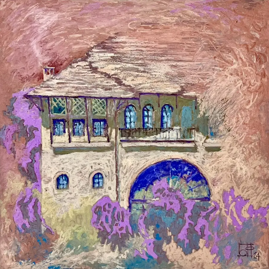 Kulla e Belaj, Gjirokaster 2024, Oil Pastel on Paper by Ols Plasa