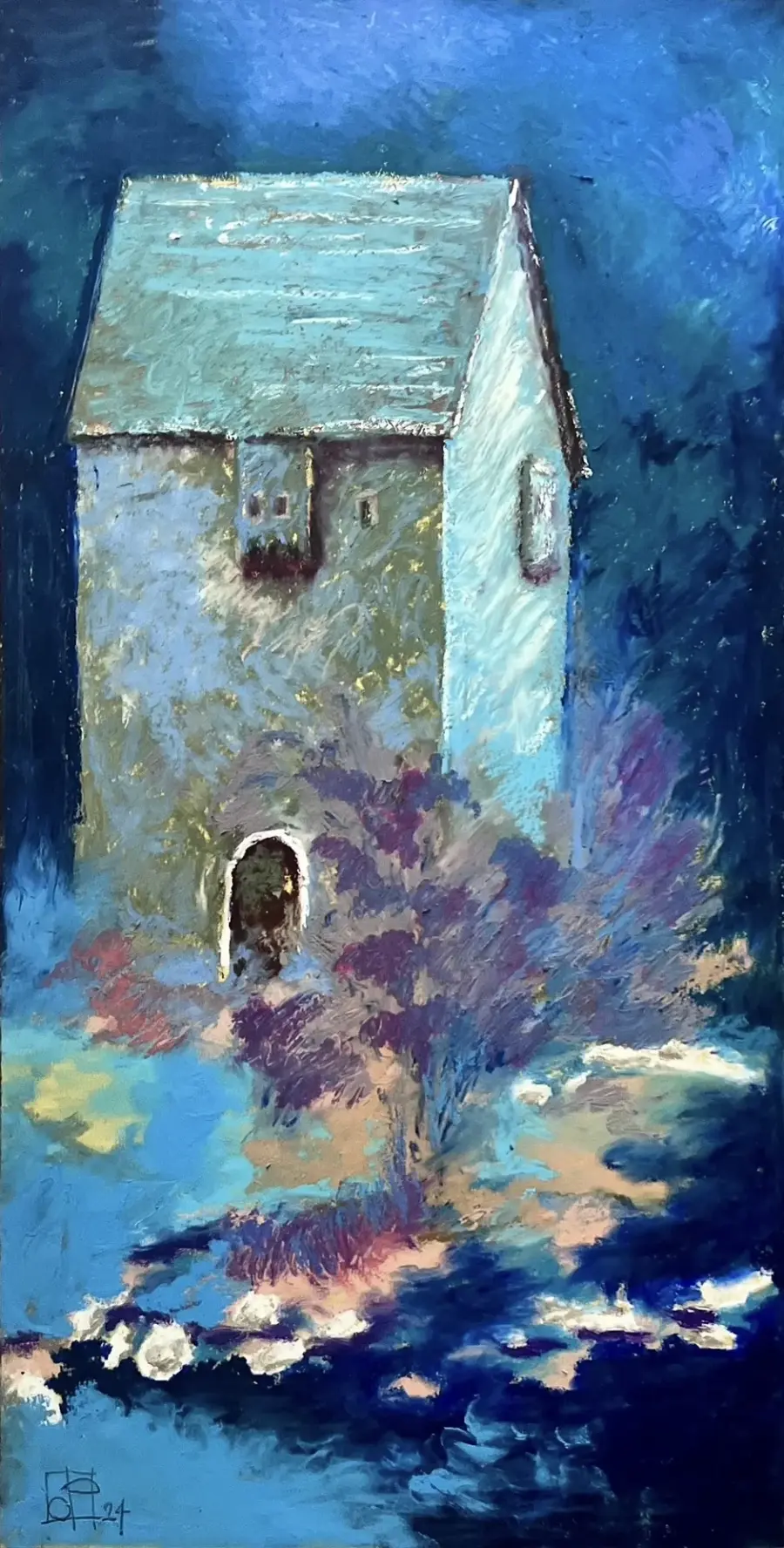 Kulla e ngujimit, Theth, Shkodër 2024, Oil Pastel on Paper by Ols Plasa
