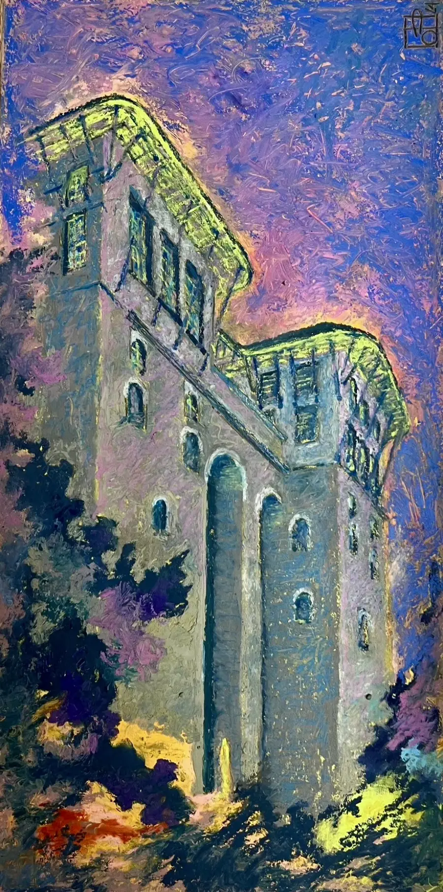 Kulla e Zekatëve, Gjirokaster 2024, Oil Pastel on Paper by Ols Plasa