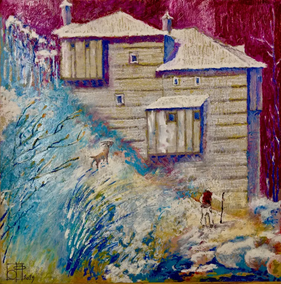 Kulle, Klos Katund, Mat, Oil Pastel on Paper by Ols Plasa