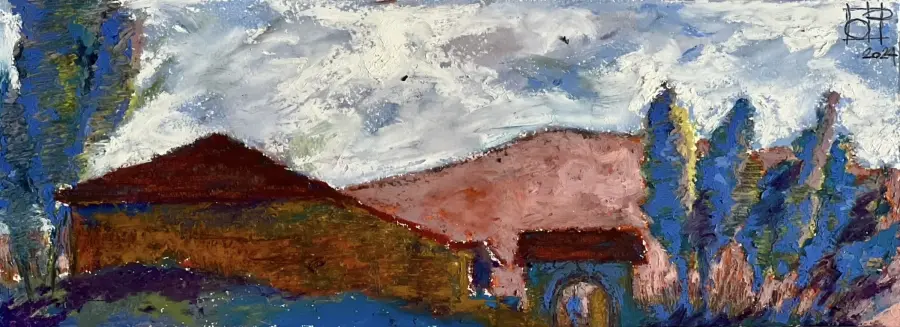 Vithkuq, Korçë 2024, Oil Pastel on Paper by Ols Plasa